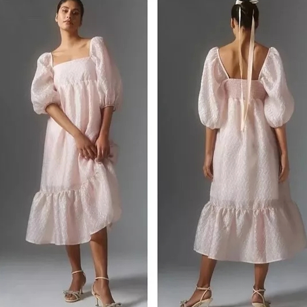Anthropologie Textured Puff-Sleeve Dress Size XS - Picture 1 of 13
